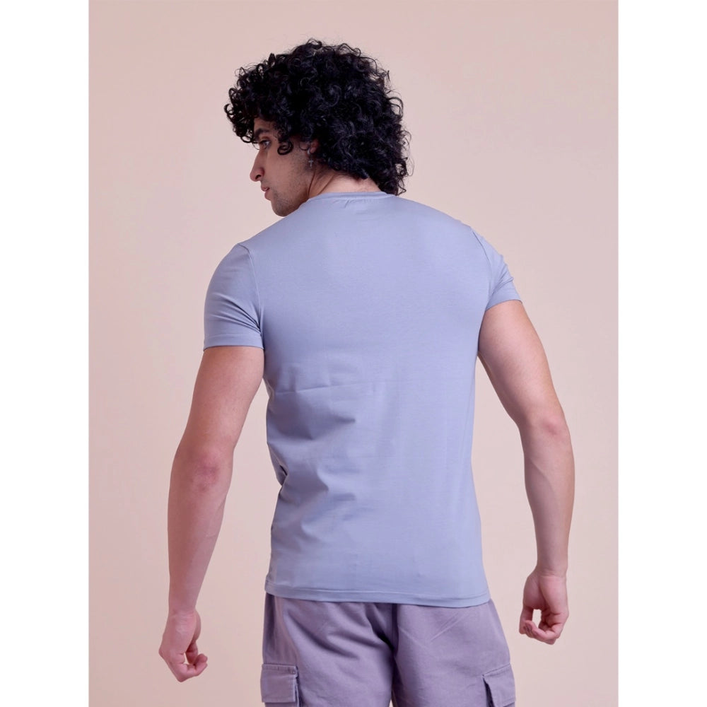 Generic Men's Casual Cotton Solid Half Sleeve Round Neck T-Shirt (Purple)