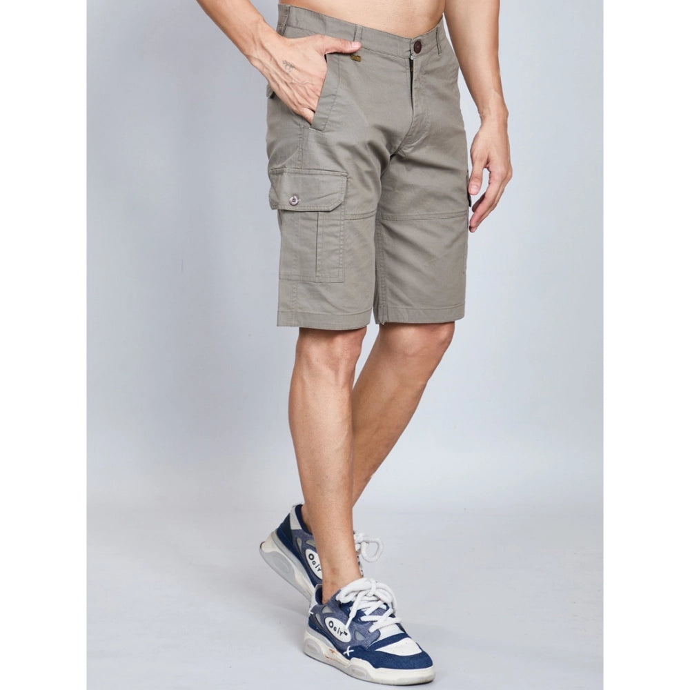 Generic Men’s Dark Grey Cotton Cargo Shorts – Casual Knee Length Shorts