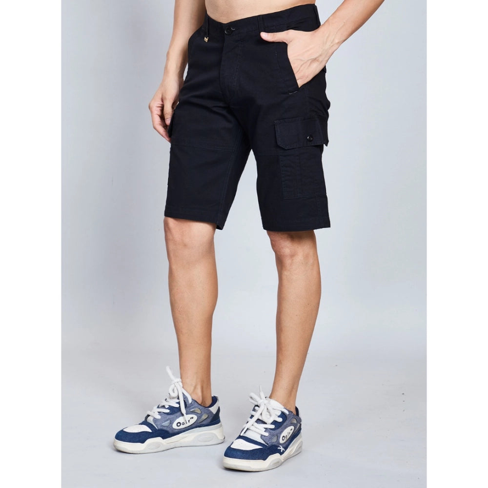 Generic Men's Casual Cotton Solid Knee Length Cargo Shorts (Black)