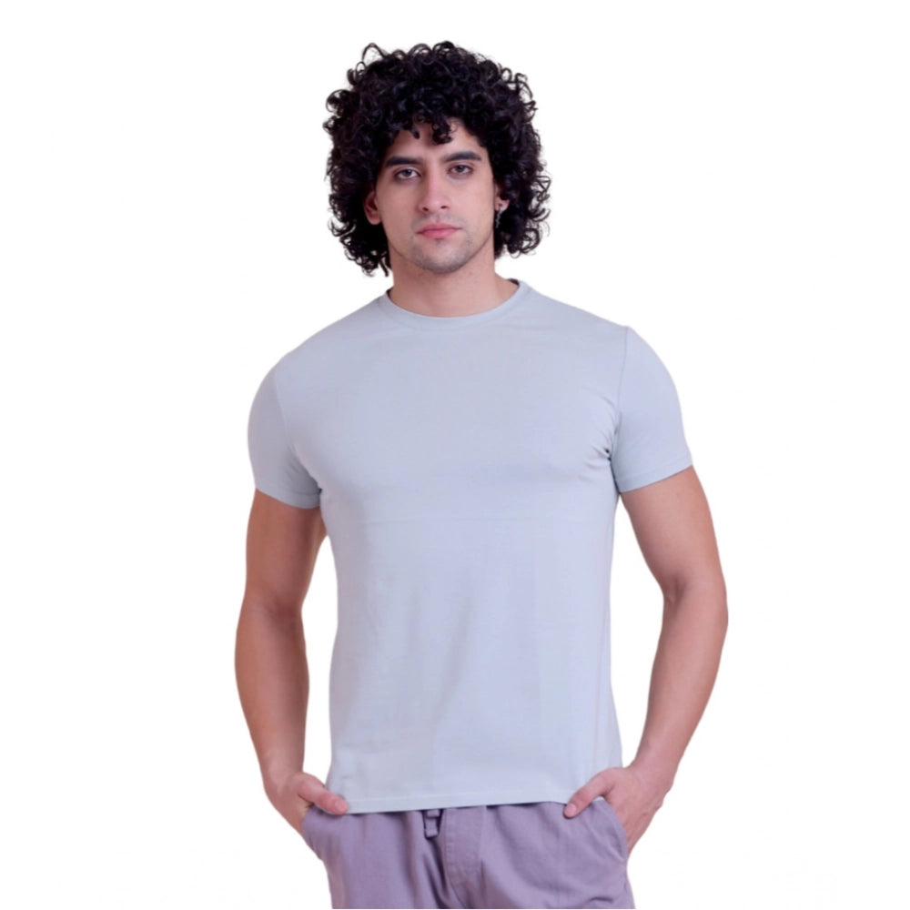 Generic Men's Casual Cotton Solid Half Sleeve Round Neck T-Shirt (Grey)