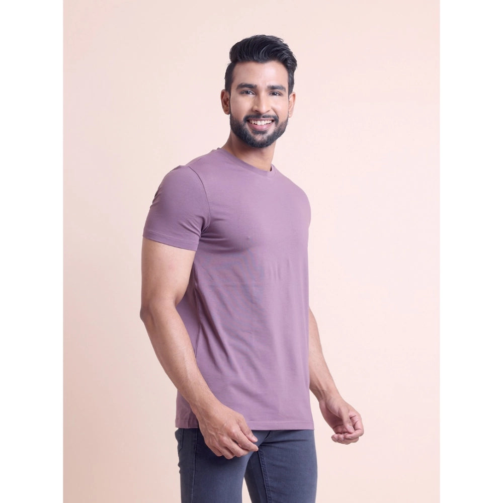 Generic Men's Casual Cotton Solid Half Sleeve Round Neck T-Shirt (Berry)