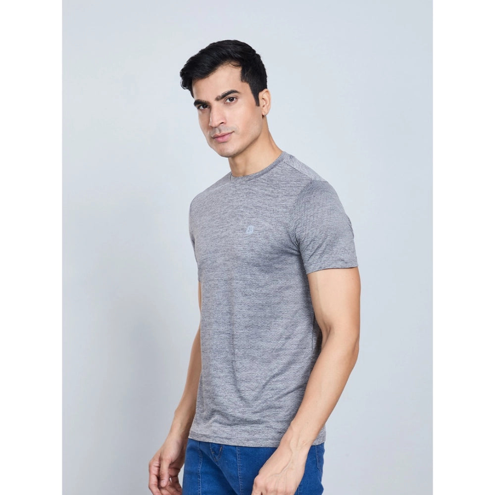 Generic Men's Casual Nylon Solid Half Sleeve Round Neck T-Shirt (Black)