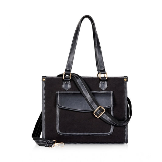 Generic Women's Canvas Medium Top handle Satchel Zipper Handbag (Black)