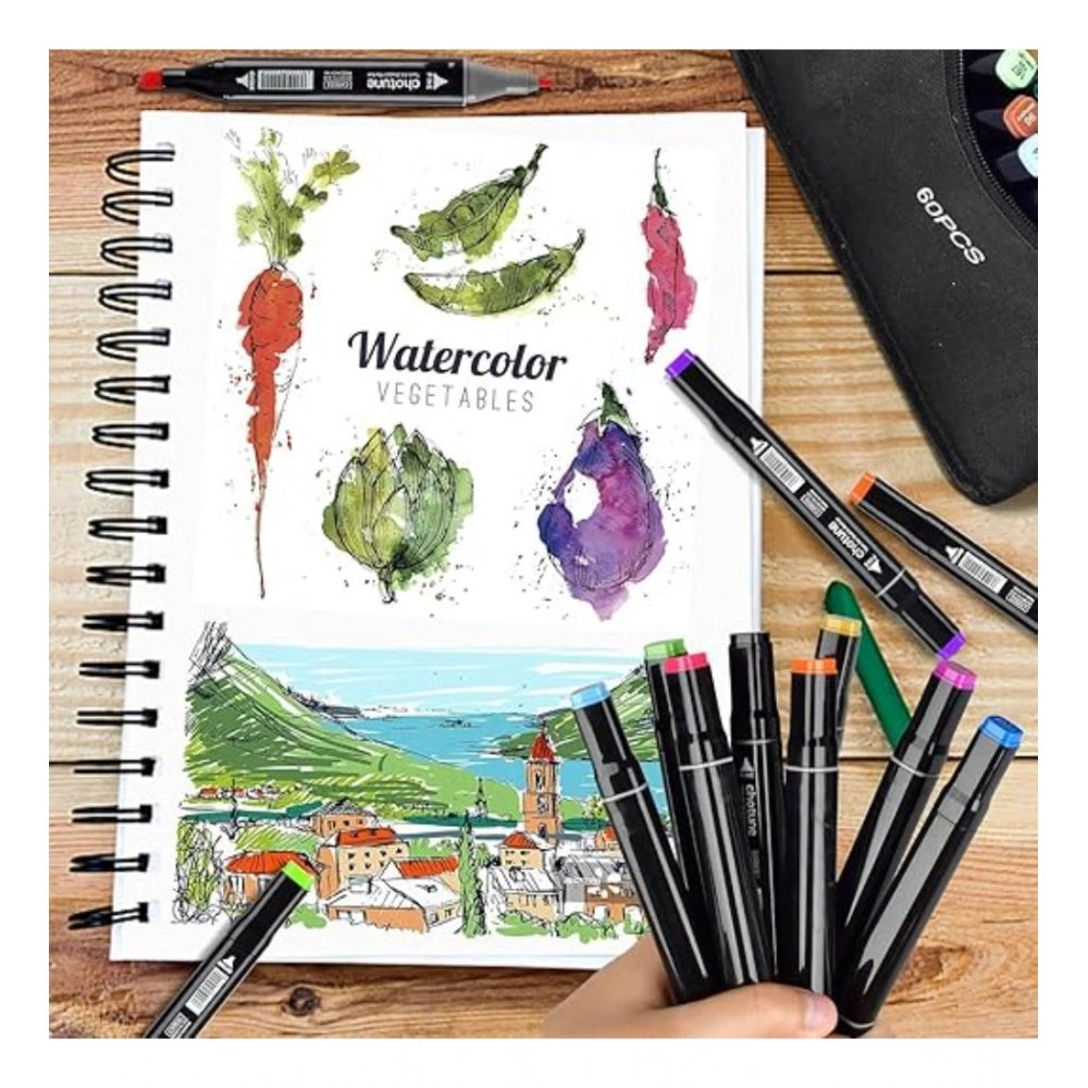 60-Piece Dual Tip Art Markers & Sketch Pens Set