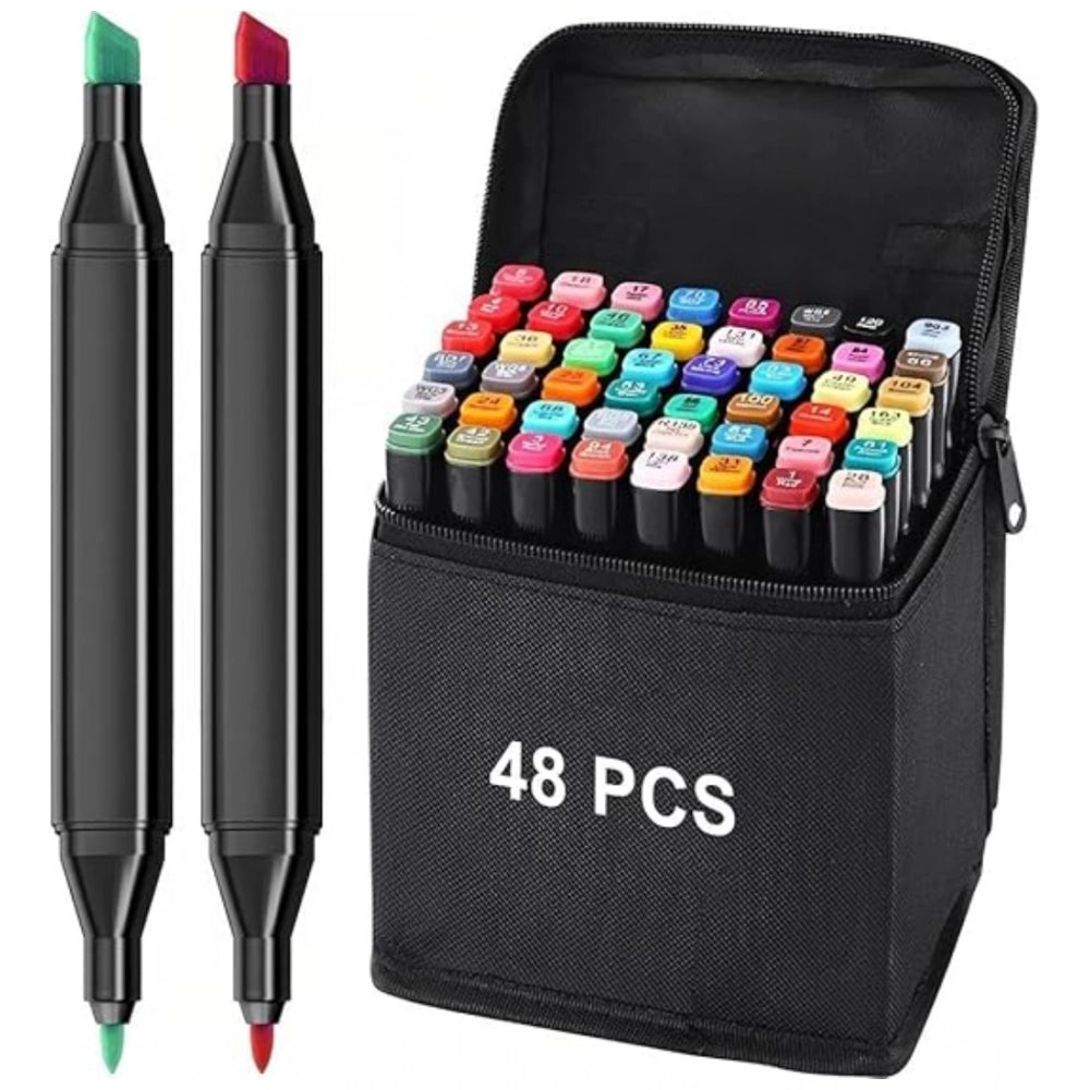 48-Piece Dual Tip Art Markers & Sketch Pens Set