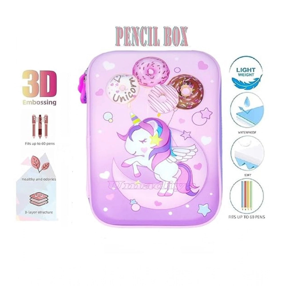 Multicolor Unicorn Plastic Pencil Pouch for Kids