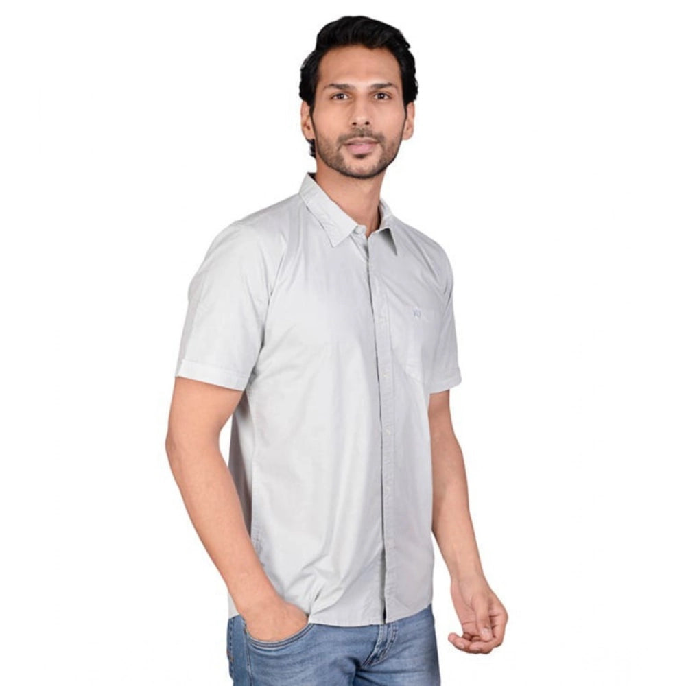 Men's Casual Cotton Half Sleeve Solid Shirt – Grey