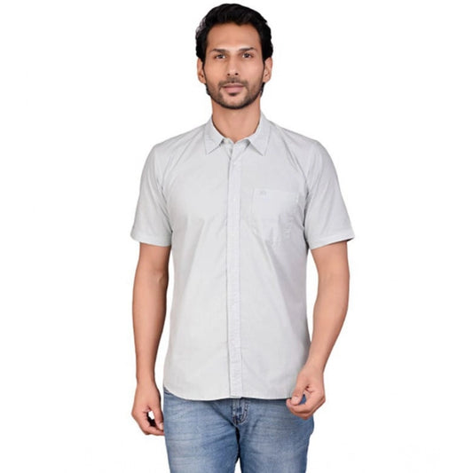 Men's Casual Cotton Half Sleeve Solid Shirt – Grey