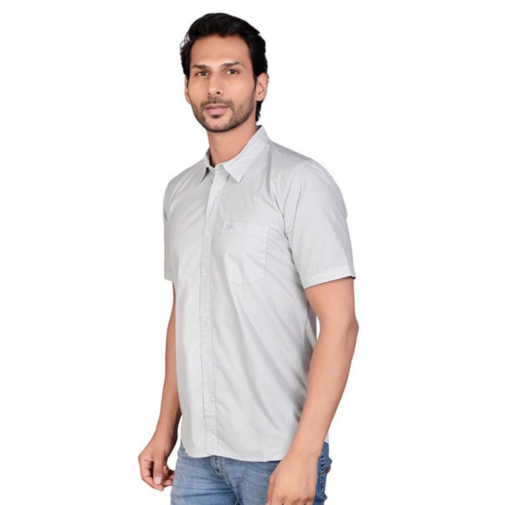 Men's Casual Cotton Half Sleeve Solid Shirt – Grey