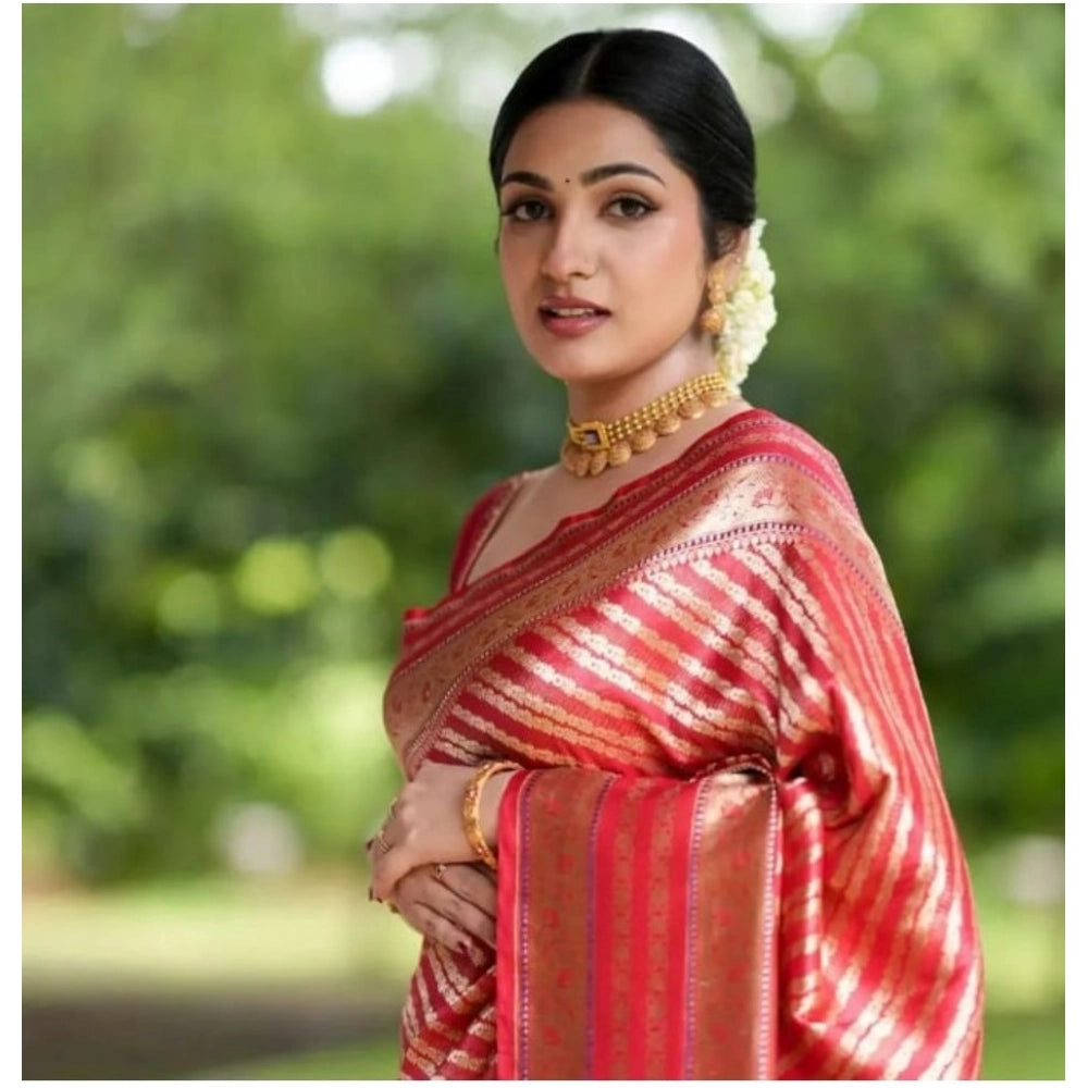 Generic Women's Silk Printed Saree With Unstitched Blouse 5.5Mtr (Pink)