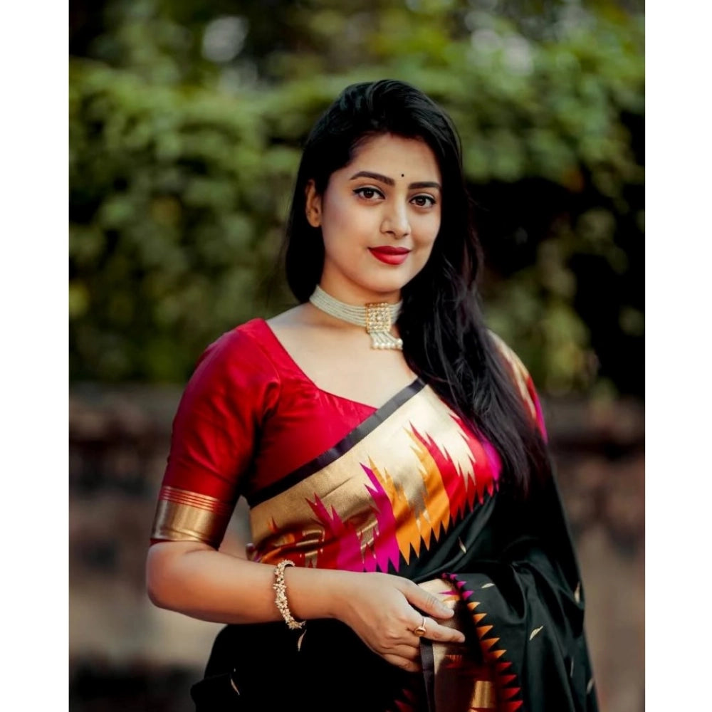 Generic Women's Silk Printed Saree With Unstitched Blouse 5.5Mtr (Multicolor)