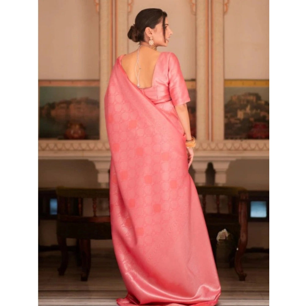 Generic Women's Silk Printed Saree With Unstitched Blouse 5.5Mtr (Pink)