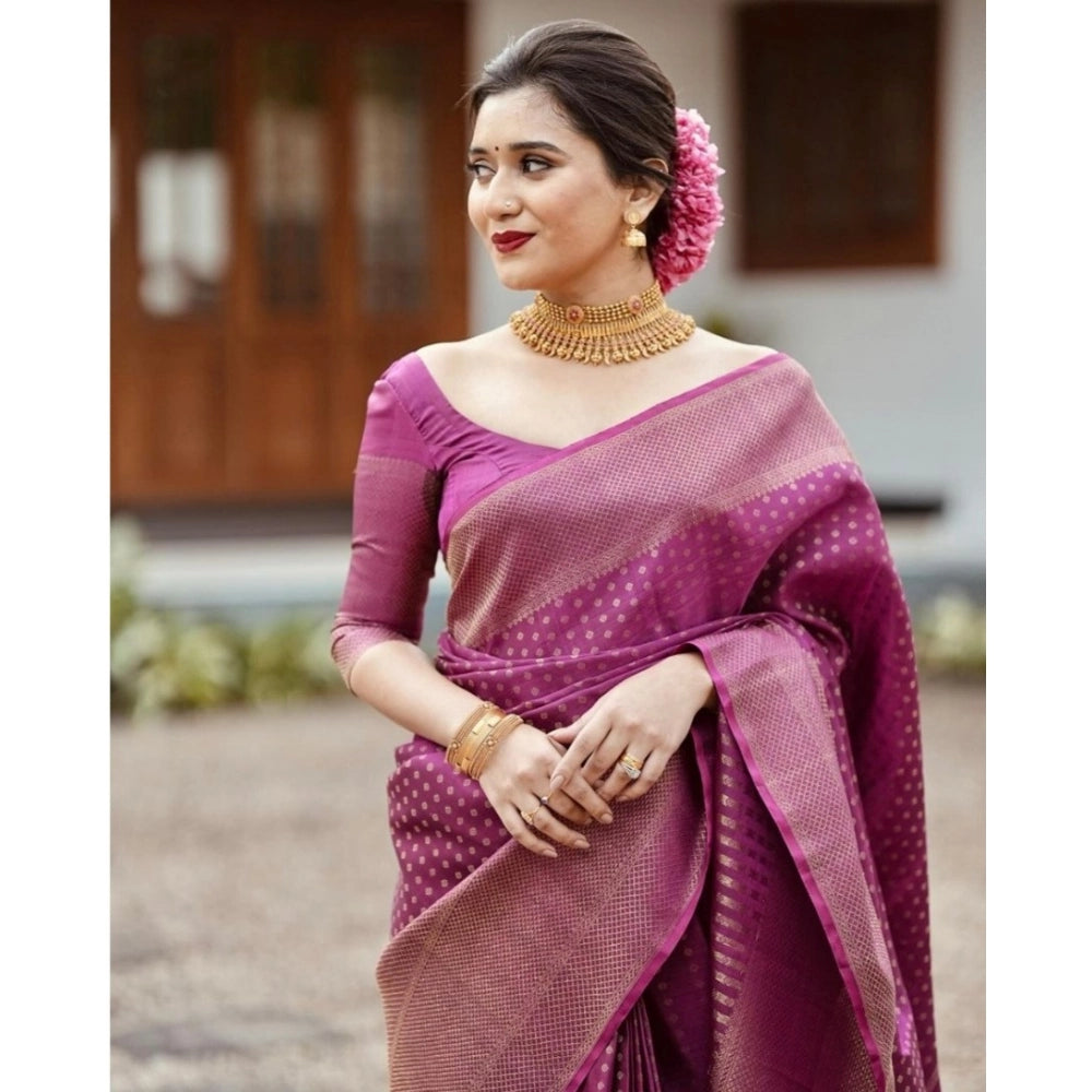 Generic Women's Silk Printed Saree With Unstitched Blouse 5.5Mtr (Purple)