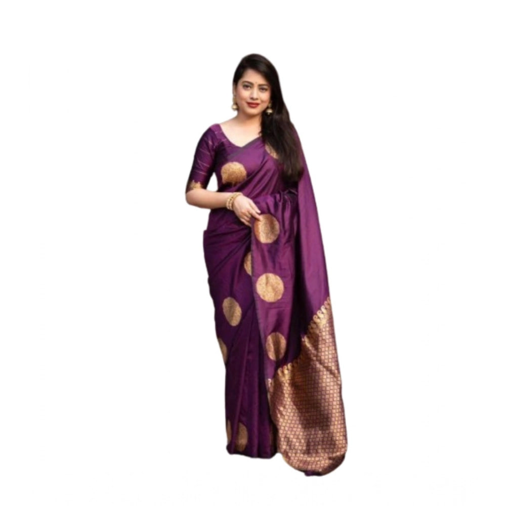 Generic Women's Silk Printed Saree With Unstitched Blouse 5.5Mtr (Wine)