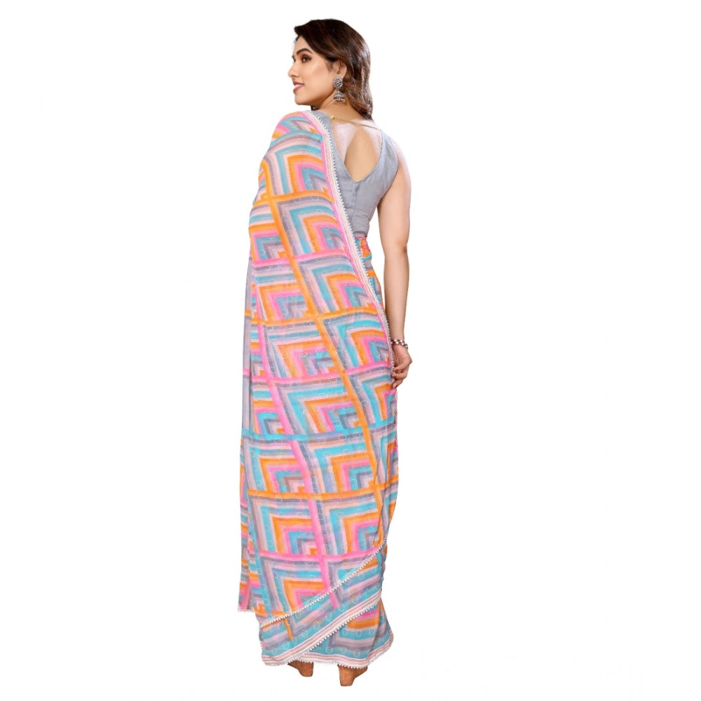 Women's Small Lace Georgette Printed Ready-to-Wear Saree With Unstitched Blouse 5.5 Mtr