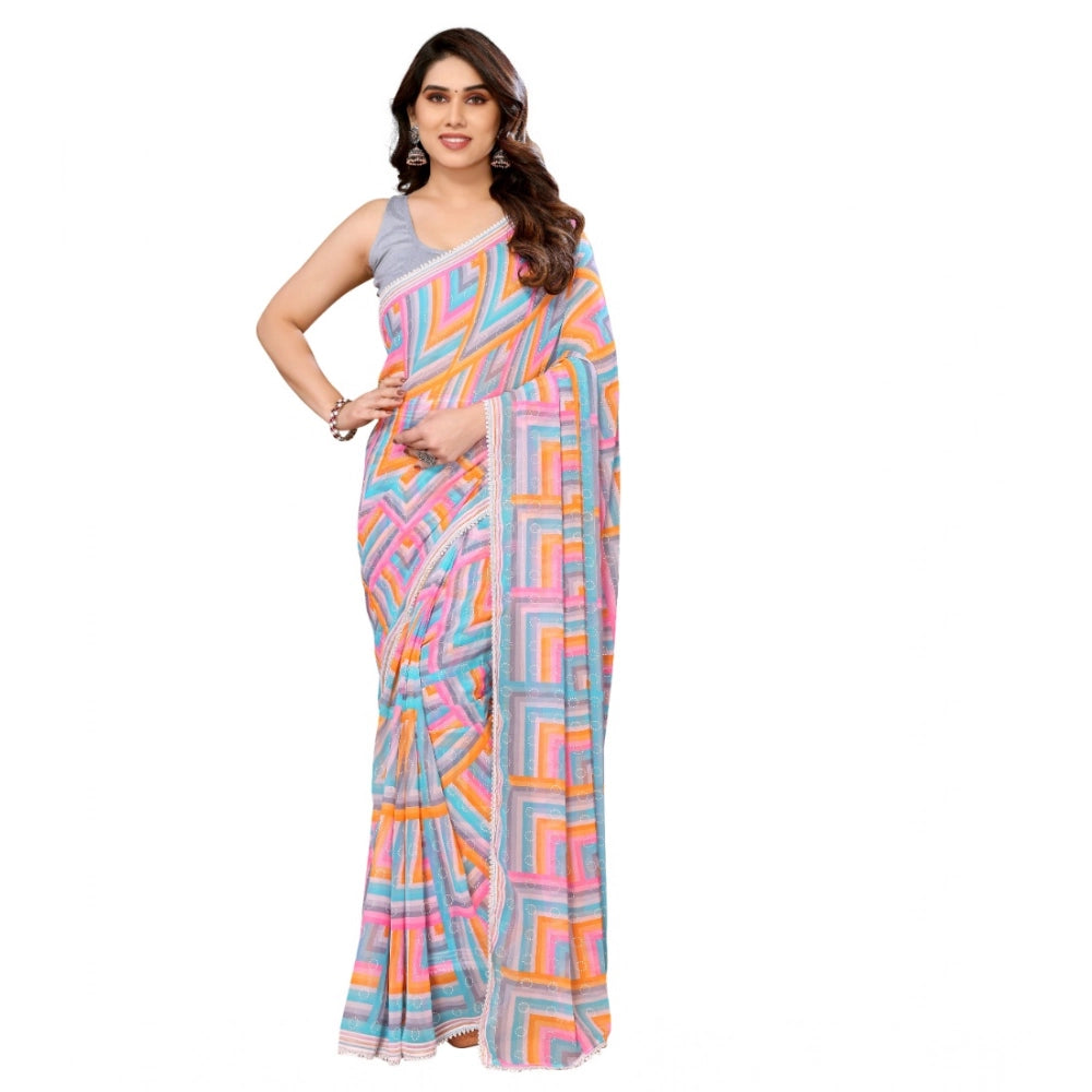 Women's Small Lace Georgette Printed Ready-to-Wear Saree With Unstitched Blouse 5.5 Mtr