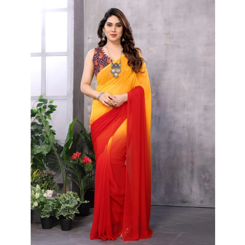Generic Women's Small Lace Georgette Solid Ready-to-Wear Saree With Unstitched Blouse 5.5 Mtr (Red-Orange)