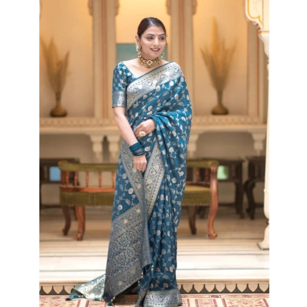 Generic Women's Silk Printed Saree With Unstitched Blouse 5.5Mtr (Rama)