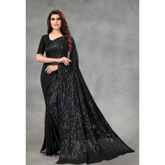Generic Women's Georgette Embellished Sequnece Bollywood Saree With Unstitched Blouse 5.5Mtr (Black)
