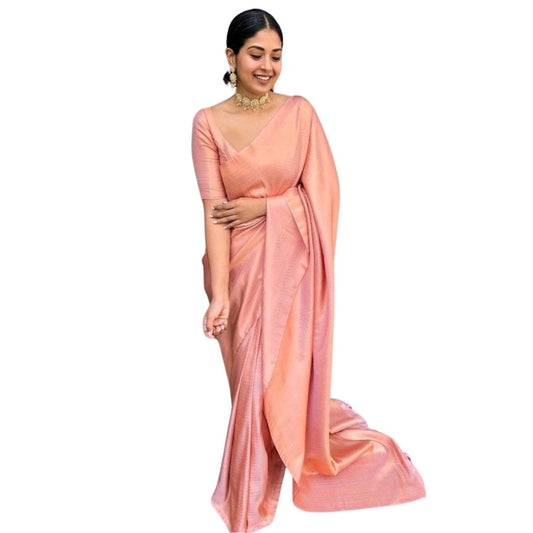 Generic Women's Silk Printed Saree With Unstitched Blouse 5.5Mtr (Peach)