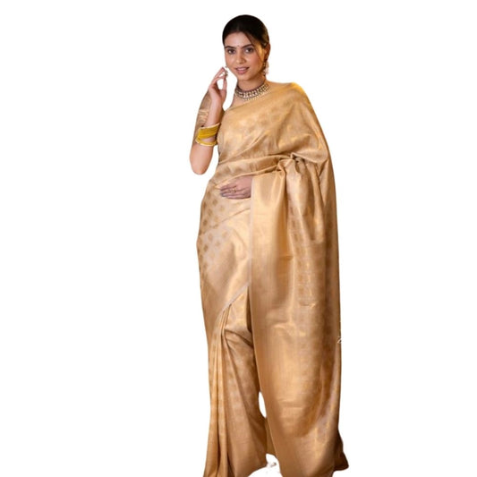 Generic Women's Silk Printed Saree With Unstitched Blouse 5.5Mtr (Cream)