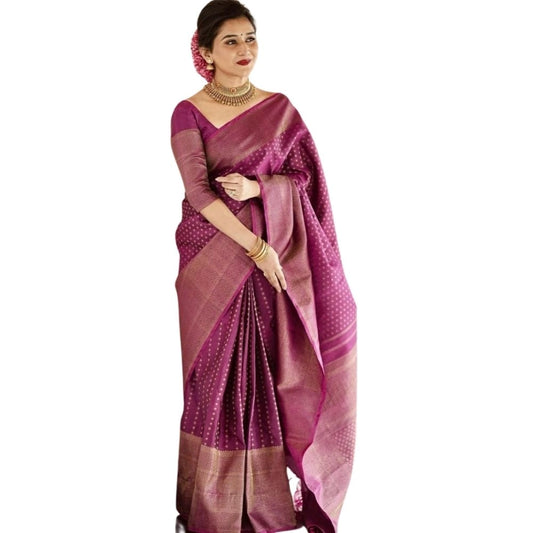 Generic Women's Silk Printed Saree With Unstitched Blouse 5.5Mtr (Purple)