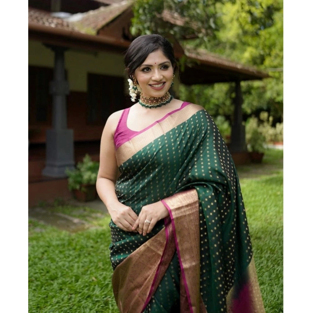 Generic Women's Silk Printed Saree With Unstitched Blouse 5.5Mtr (Green)