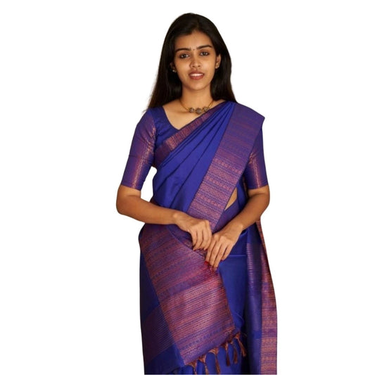 Generic Women's Silk Printed Saree With Unstitched Blouse 5.5Mtr (Blue)