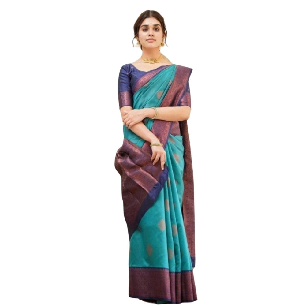 Generic Women's Silk Printed Saree With Unstitched Blouse 5.5Mtr (Rama)