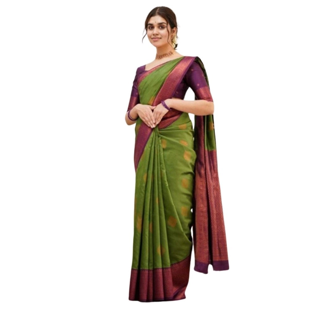 Generic Women's Silk Printed Saree With Unstitched Blouse 5.5Mtr (Green)