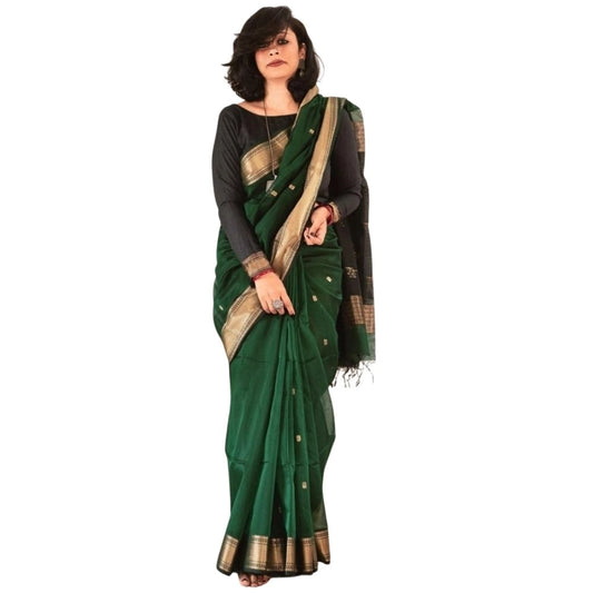 Generic Women's Silk Printed Saree With Unstitched Blouse 5.5Mtr (Dark Green)