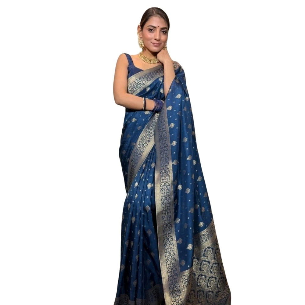 Generic Women's Silk Printed Saree With Unstitched Blouse 5.5Mtr (Rama)