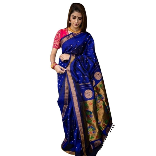 Generic Women's Silk Printed Saree With Unstitched Blouse 5.5Mtr (Blue)