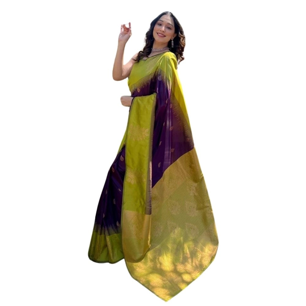 Generic Women's Silk Printed Saree With Unstitched Blouse 5.5Mtr (Wine)