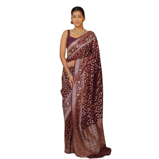 Generic Women's Silk Printed Saree With Unstitched Blouse 5.5Mtr (Maroon)