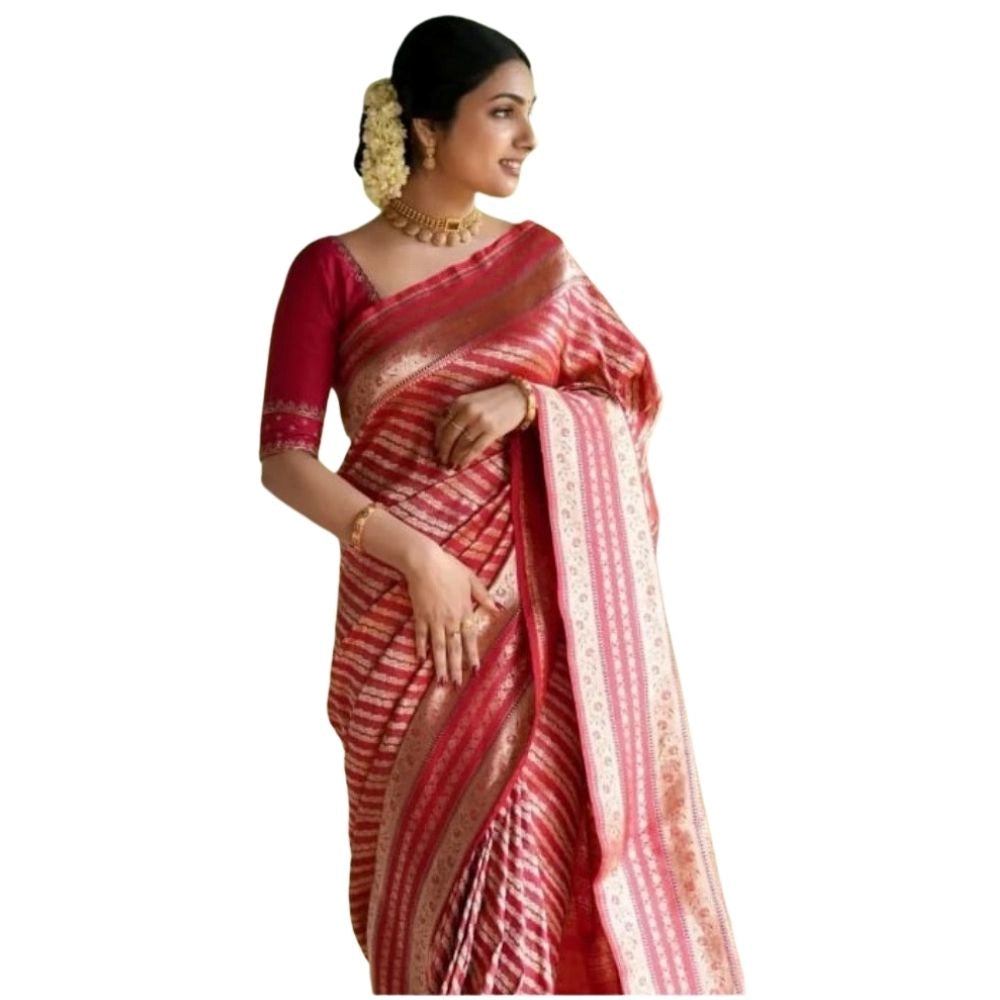 Generic Women's Silk Printed Saree With Unstitched Blouse 5.5Mtr (Pink)