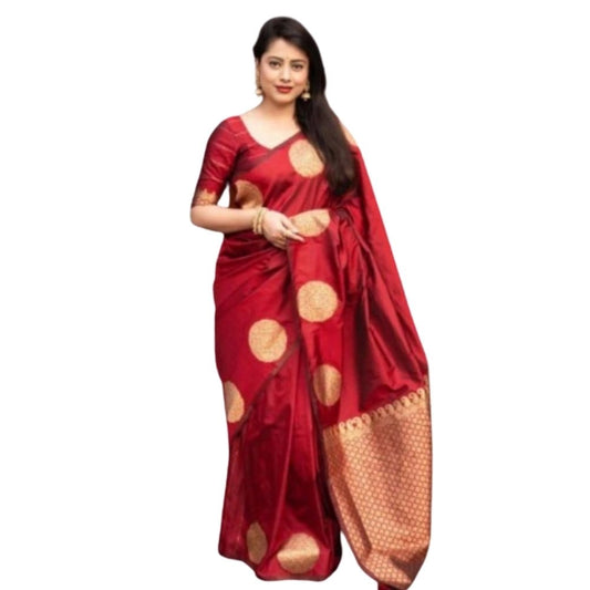 Generic Women's Silk Printed Saree With Unstitched Blouse 5.5Mtr (Red)