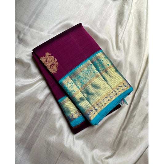 Generic Women's Silk Printed Saree With Unstitched Blouse 5.5Mtr (Wine)