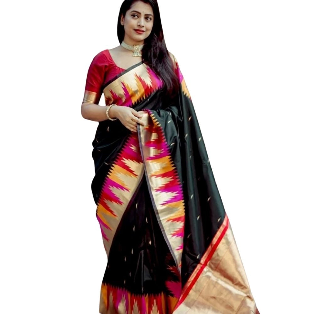 Generic Women's Silk Printed Saree With Unstitched Blouse 5.5Mtr (Multicolor)