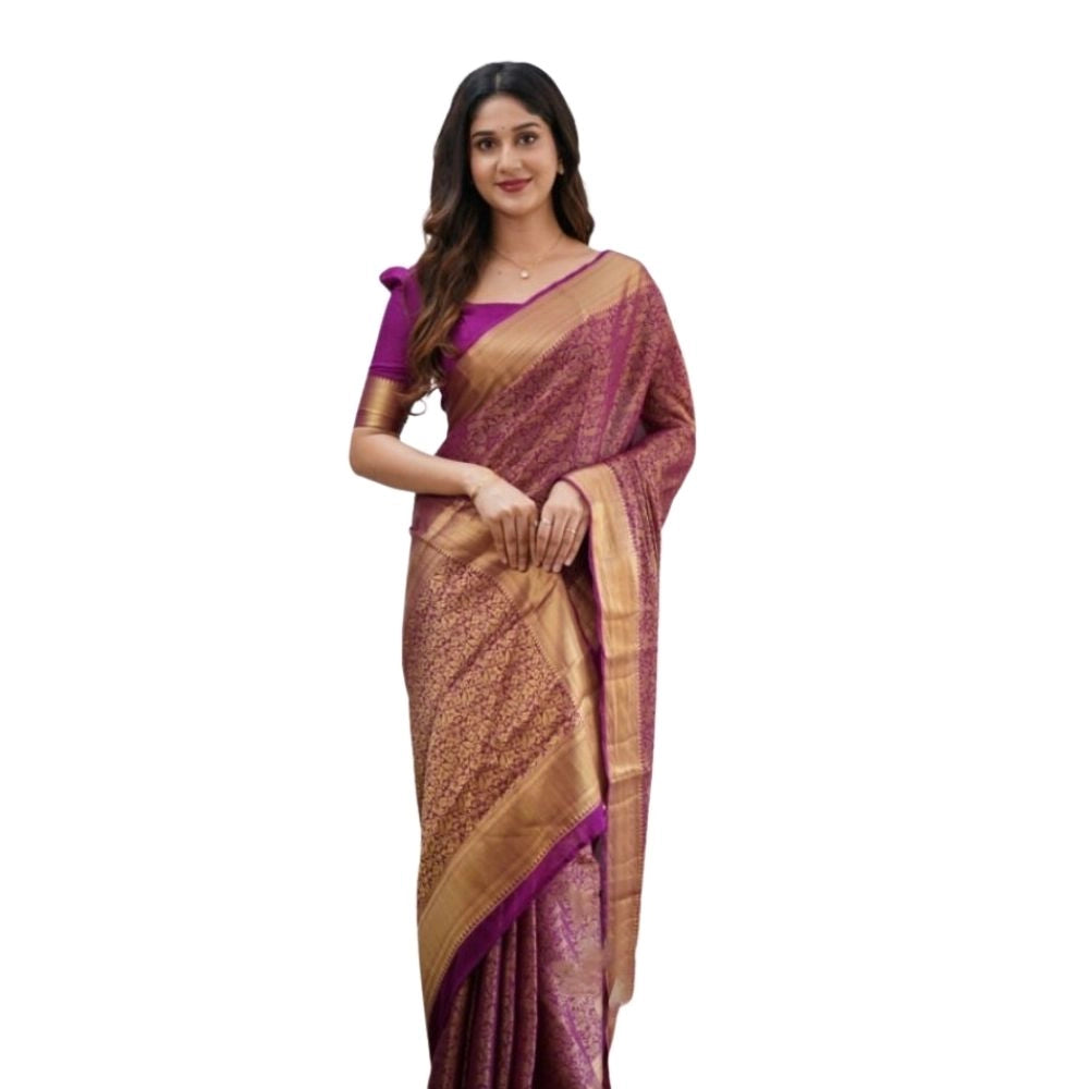 Generic Women's Silk Printed Saree With Unstitched Blouse 5.5Mtr (Wine)