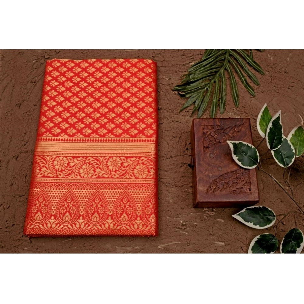 Generic Women's Soft Lichi Silk Printed Saree With Unstitched Blouse 5.5Mtr (Red)