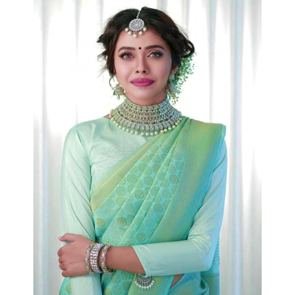 Generic Women's Soft Lichi Silk Printed Saree With Unstitched Blouse 5.5Mtr (Light Green)