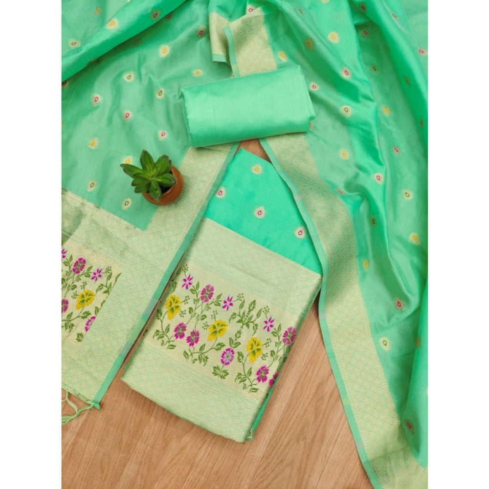 Generic Women's Banarasi Silk Printed Unstitched Salwar Suit Material With Dupatta (Sea Green, 3Mtrs)