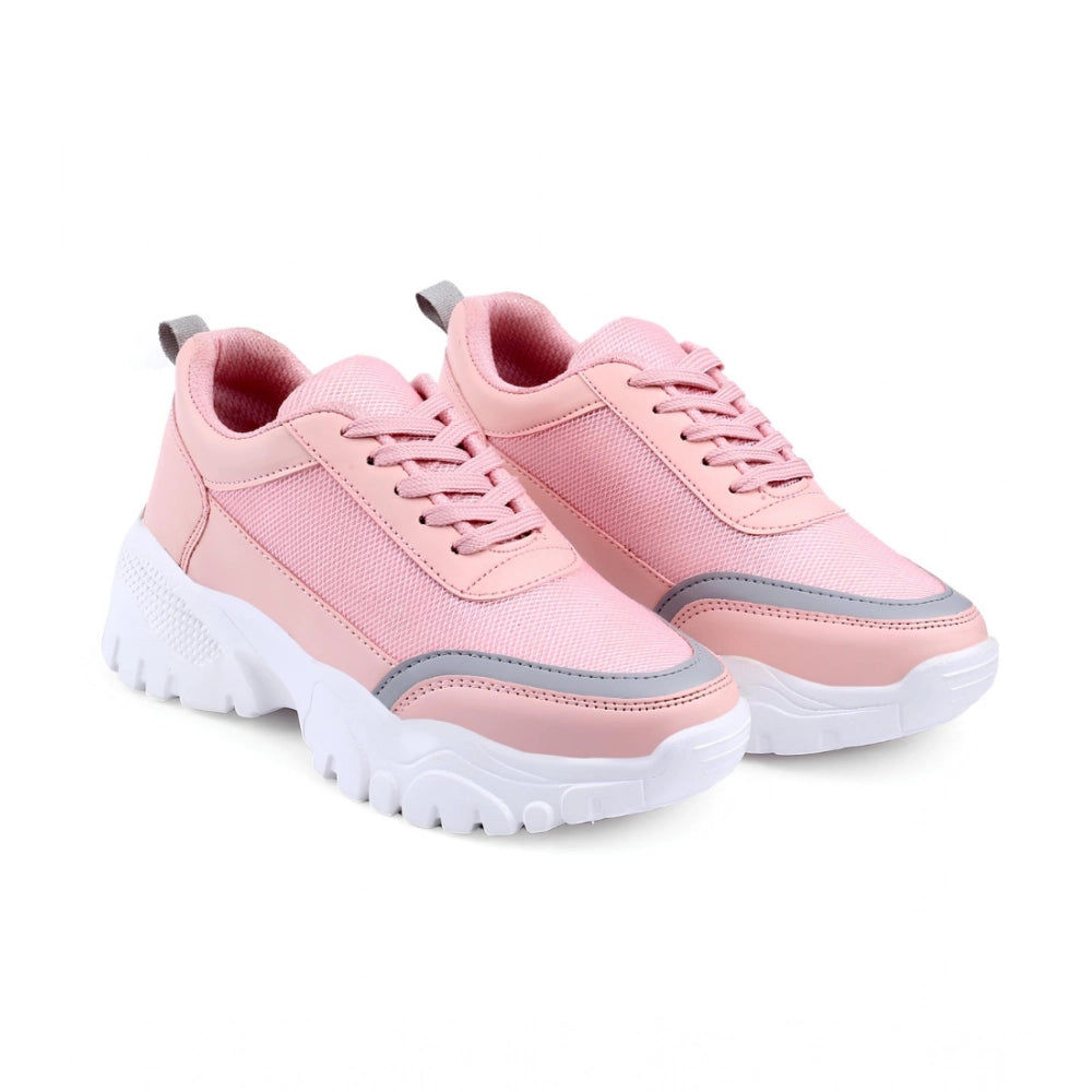 Women's Pink Printed Mesh Casual Shoes