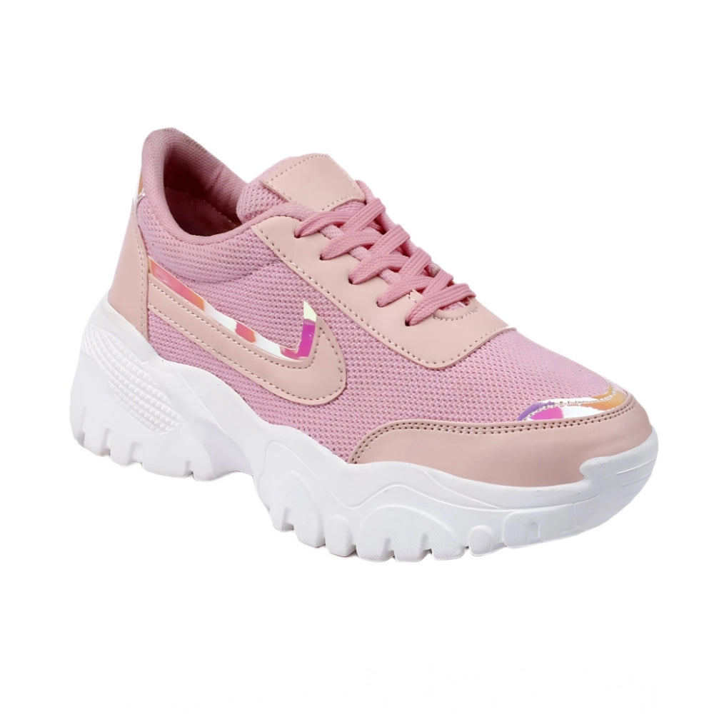Women's Pink Mesh Print Lace-Up Shoes