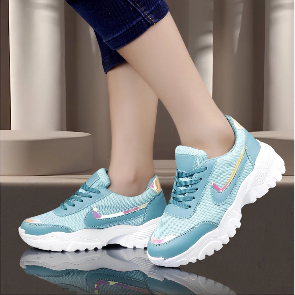 Women's Blue Mesh Printed Shoes