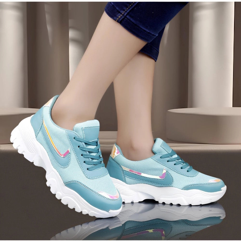 Women's Blue Mesh Printed Shoes