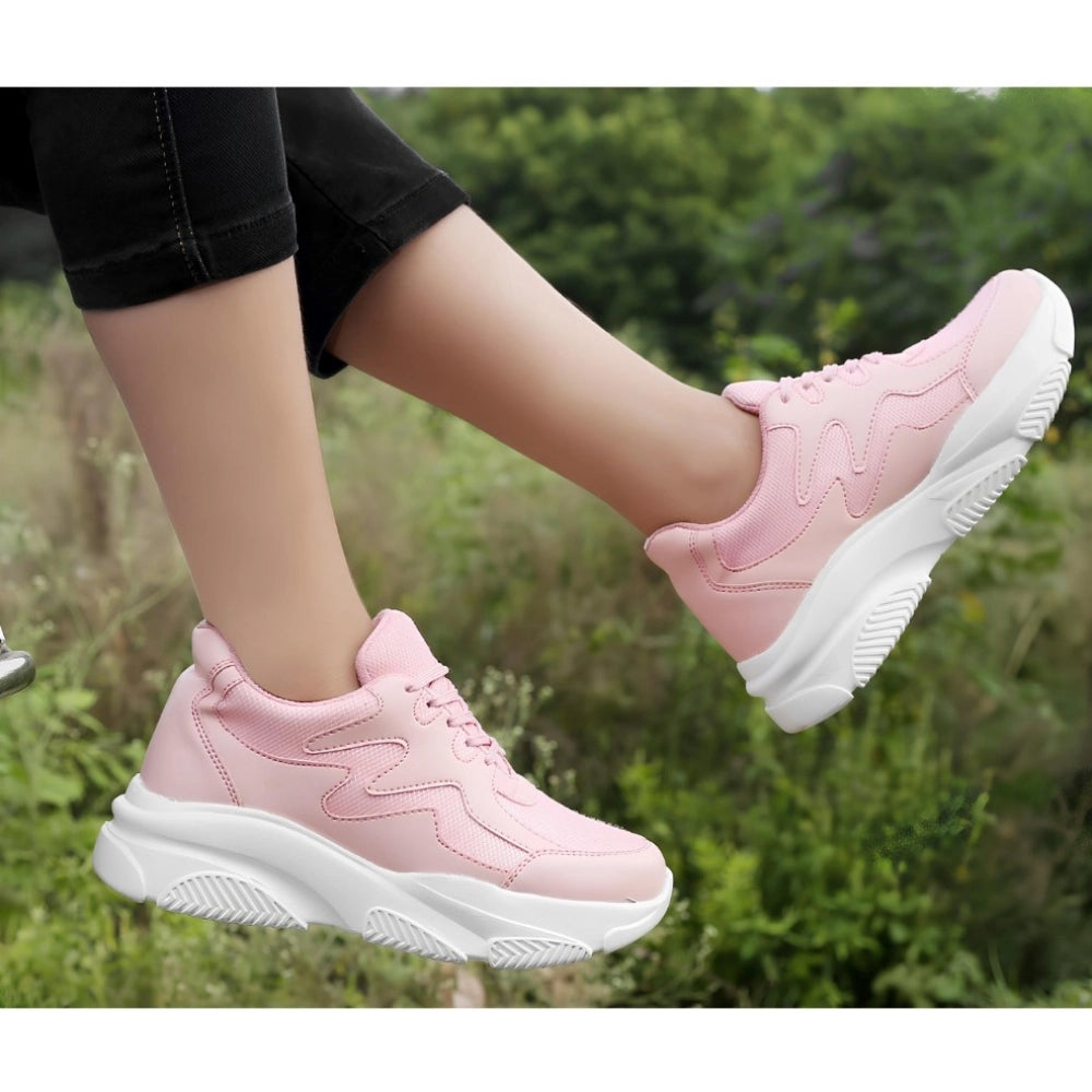 Women's Pink Mesh Printed Shoes