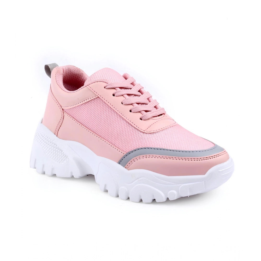 Women's Pink Printed Mesh Casual Shoes