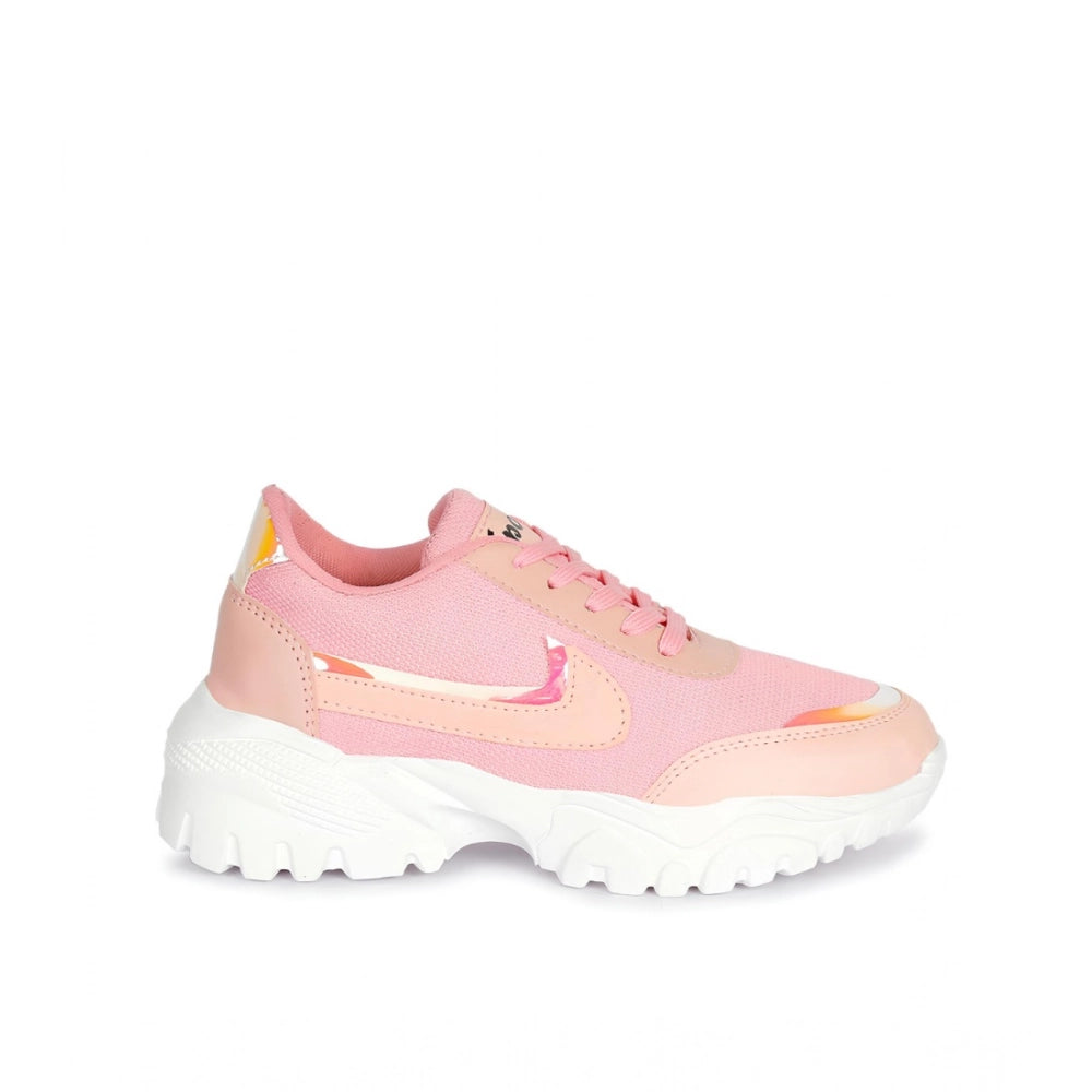 Women's Pink Mesh Print Lace-Up Shoes